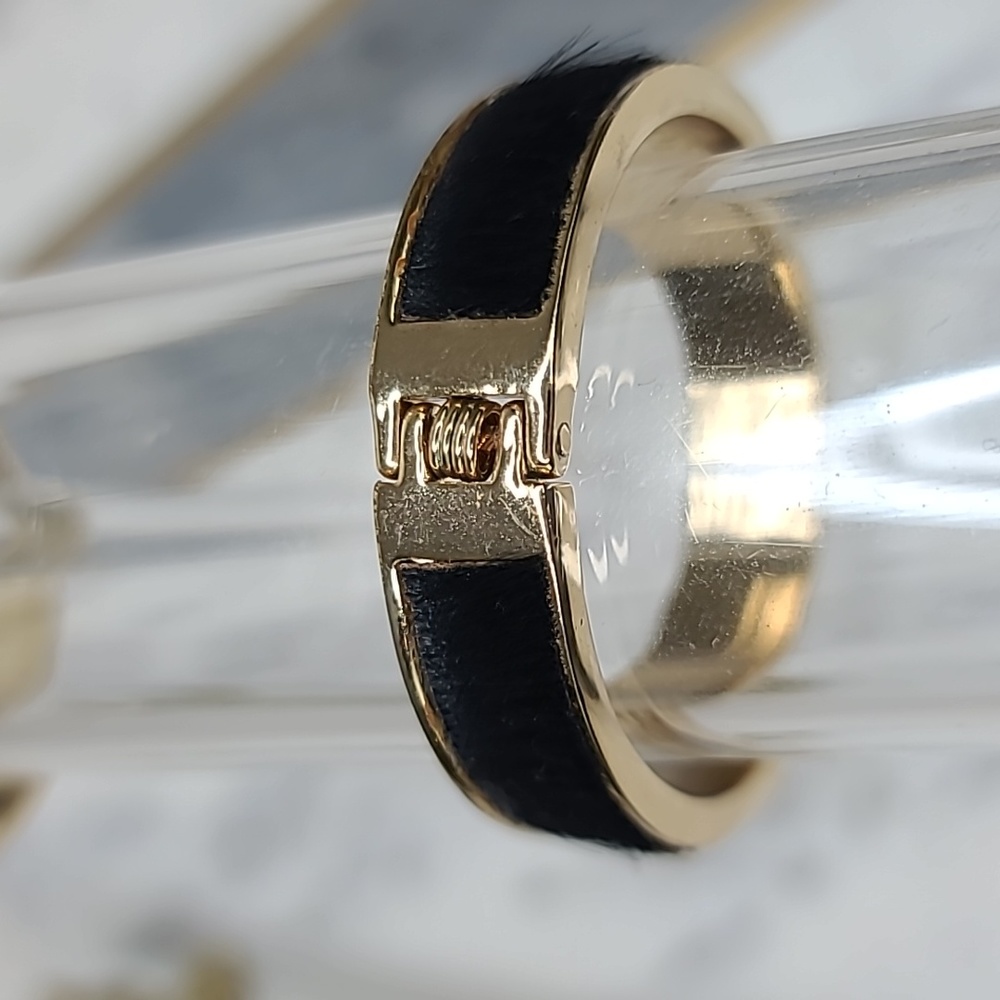 J Crew Gold Plated Enamel Bangle & Hinged Calf Hair Bracelet in Black & Gold - Picture 9 of 16